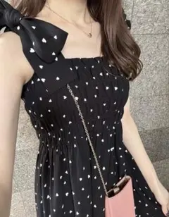 GRL ハート柄ショルダーリボンロングワンピース