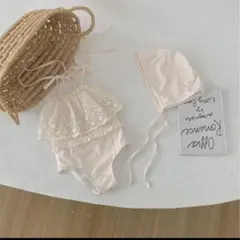 韓国子供服　フリル　水着　キッズ　子供　女の子　120 白　クリーム　アイボリー