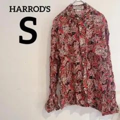 一点もの❣️HARROD'S 【S】長袖シャツ 総柄 赤 カジュアル 古着女子