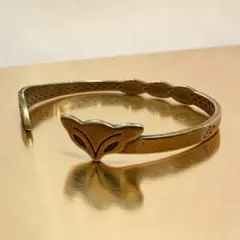 【アンティーク風】真鍮 キツネ バングル ブレスレット／ブラス 調整可能
