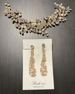 【Bride me】ブライダルアクセサリー セット ヘッドドレス&イヤリング