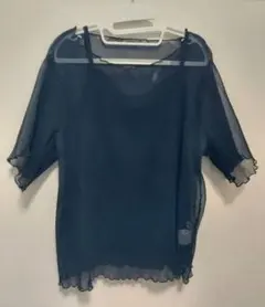 Melan Cleuge ブラックインナー付きシアー半袖トップス Mサイズのサムネイル