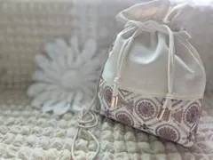 【96】インド刺繍生地巾着バック