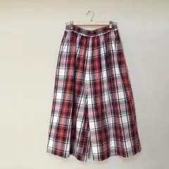 Ichi イチ　ワイドパンツ　チェック柄　綿100% ゴムパンツ　赤のサムネイル