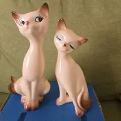 猫の陶器置物 2体セット 昭和レトロ
