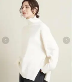 【クリーニング済み】リブタートルネックニット　ウォッシャブル　ホワイト