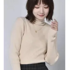 レトロガール リブタートルニット セーター オフホワイト