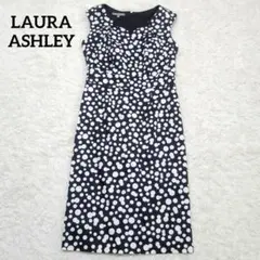 ローラアシュレイ　ノースリーブワンピース　ドット　水玉　ドレス　タイト　UK12