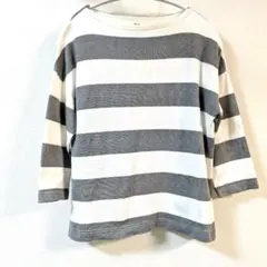 無印良品ホワイト/グレー ボーダーTシャツ