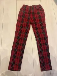 BREEZE 赤 チェック柄 パンツ 130 らくらくスキニーパンツ 10分丈