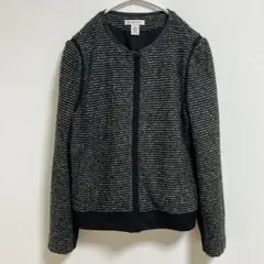 Liz Claiborne 【XL】ノーカラージャケット ツイード ブラック