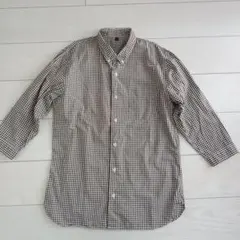 無印良品 7分袖 ボタンダウン シャツ メンズ Mサイズ チェック 茶系