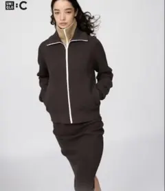 UNIQLO C ミラノリブフルジップカーディガン ダークブラウン Sサイズのサムネイル
