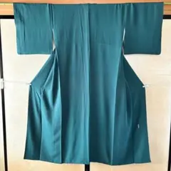 色無地　大きいサイズ　正絹　丹後ちりめん　中古　緑　【mm340】