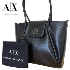 【未使用】極美品★アルマーニエクスチェンジ★エナメル★2way★トートバッグ 黒