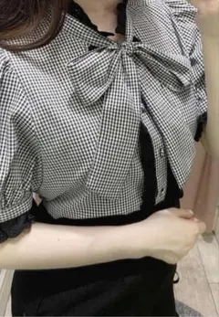 evelyn エブリン フリルレースパフ袖ブラウス ブラック
