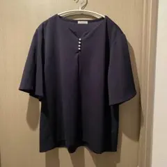 ハニーズ　GLACIER ネイビー ボタン付き五分袖トップス