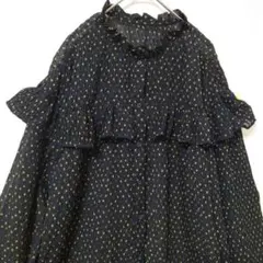 ローリーズファーム レトロフラワーフリルジョーゼットブラウス 黒 小花 透け感