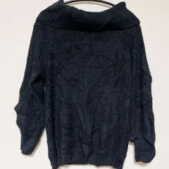 人気◆ザフル ニット オフショル 長袖 無地 M 黒 アクリル デート トップス