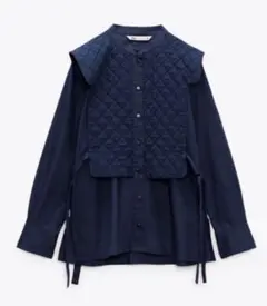 ザラ ZARA ネイビー キルティング長袖シャツ