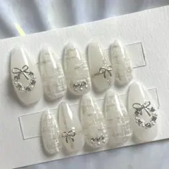 ネイルチップ　クリスマス　ツイード　韓国　フレンチガーリー　量産型