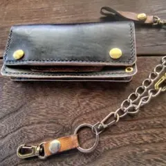 トラッカーウォレット ロング 手染め 黒×茶