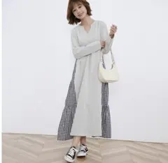 ワンピスター　Vネックワンピース　ギンガムチェック