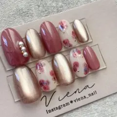 【カラー変更無料】ネイルチップ　オーダー　花柄　バラ　マグネット　推し活