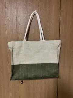 ハンドメイド 新品未使用 ベージュとオリーブのトートバッグ 猫柄 ネコ裏地超軽量