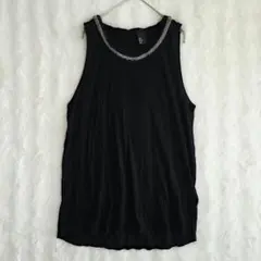 H&M ラインストーン タンクトップ M 黒 ロング丈 レーヨン