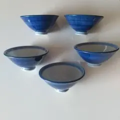 青いストライプ模様のお茶碗 5個セット