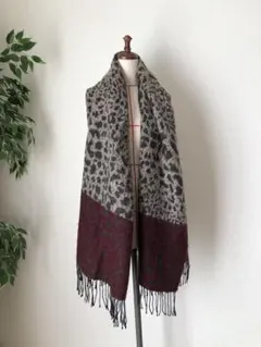 フリンジレオパードマフラー　ブラウン　フリンジマフラー　レオパード柄　豹柄　大判
