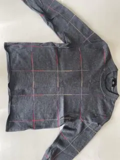 グレー チェック柄 長袖ニット