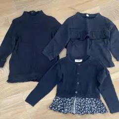 女の子 ネイビー 長袖トレーナー3点セット 90-95cm