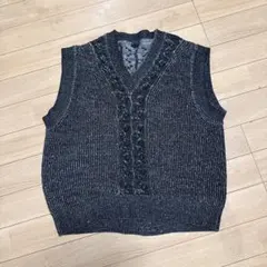 COS ケーブルニットベスト L ウール混 Vネック ニットベスト