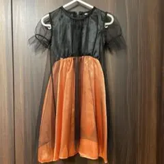 コスプレ衣装キッズ【サイズS】魔女悪魔 ドレス ワンピース ハロウィン 橙