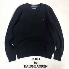 90s ポロ ラルフローレン ラムズウール Vネックニット セーター 黒 M