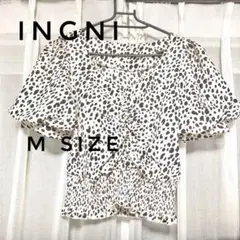 INGNI フリル袖　ホワイト　ブラック模様　カットソー　Mサイズ