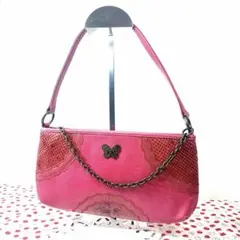 【希少】ANNA SUI アナスイ ワンショルダー バタフライ 本革 パイソンのサムネイル