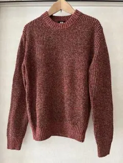 【Sサイズ】UNIQLO ワッフルクルーネックセーター　ニット　ダークオレンジ