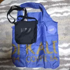 KALDI 折りたたみエコバッグ フレンチブルー カルディサコッシュ黒付き
