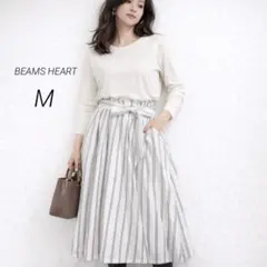BEAMS HEART フレアロングスカート ホワイト M サイズ リボン