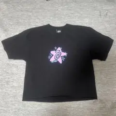 Stussy ブラック クロップドTシャツ ストゥーシー ロゴT切りっぱなし半袖
