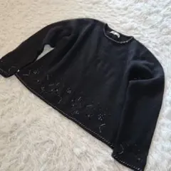 ROGICA ロジカ ニット セーター ブラック 刺繍 ビーズ L ウール混のサムネイル