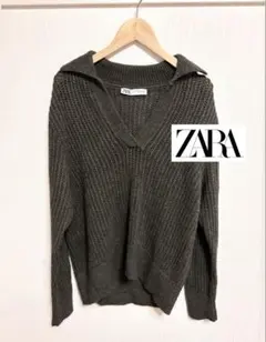 ZARA Vネック ニットセーター/カーキ オリーブグリーン