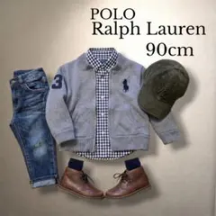 【美品】ポロラルフローレン ビッグポニー ジップアップ ニット グレー