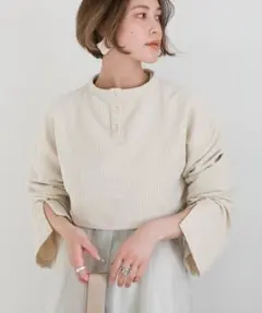 【select MOCA】リブ編みベージュ長袖トップス