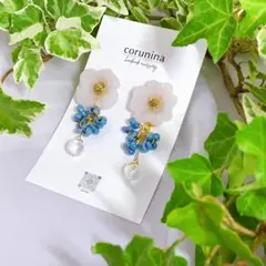 〖72〗ハンドメイドピアス　フラワーカボション×チェコビーズ×鈴丸ビーズピアス