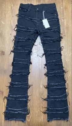 (新品 正規品) mnml X597 クラッシュフレアスタックデニム 32