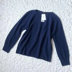 【新品タグ付き】UNIQLO 3DコットンVネックニット（L・ネイビー）